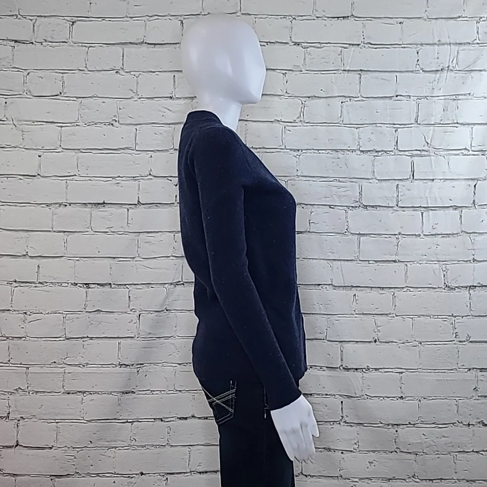 J Crew Classic Merino Wool Long Sleeve V-Neck Cardigan Sweater Variegated Navy